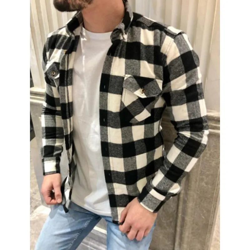 Men's Long-Sleeve Plaid Flannel Shirt M-3XL
