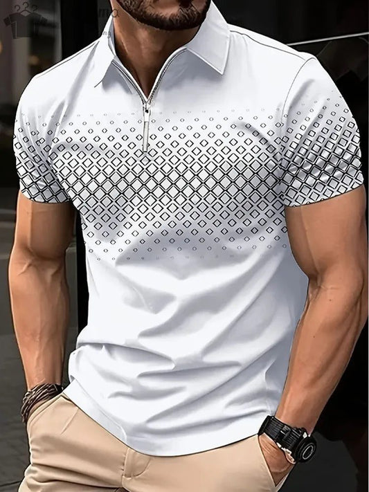 Men's Solid Zipper Polo Golf Shirt