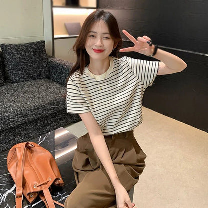 Casual Striped Cotton Tees for Women