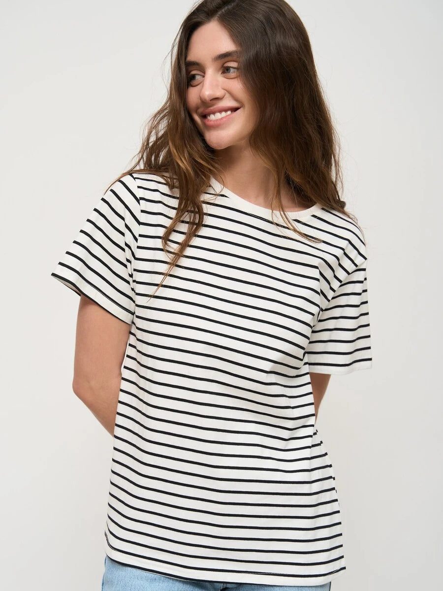 Cozy Striped Short Sleeve T-Shirts for Women