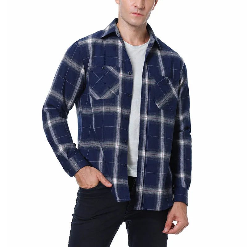 Men's Casual Long Sleeve Plaid Flannel Shirt