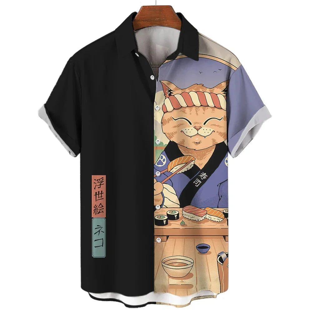 Cool Samurai Cat Hawaiian Shirt for Men