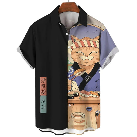 Cool Samurai Cat Hawaiian Shirt for Men