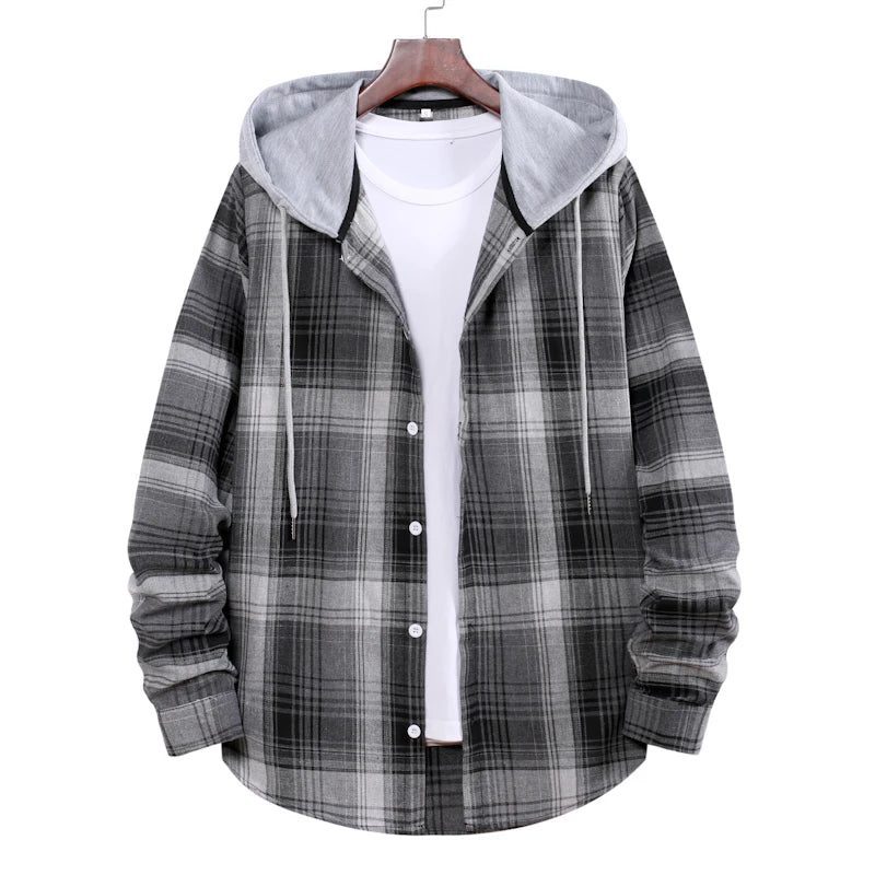 Men's Plaid Flannel Hooded Shirt Jacket