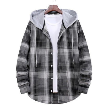 Men's Plaid Flannel Hooded Shirt Jacket