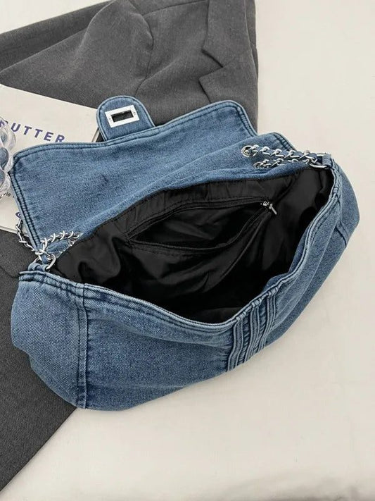 Casual Denim Shoulder Bags with Zipper Compartment