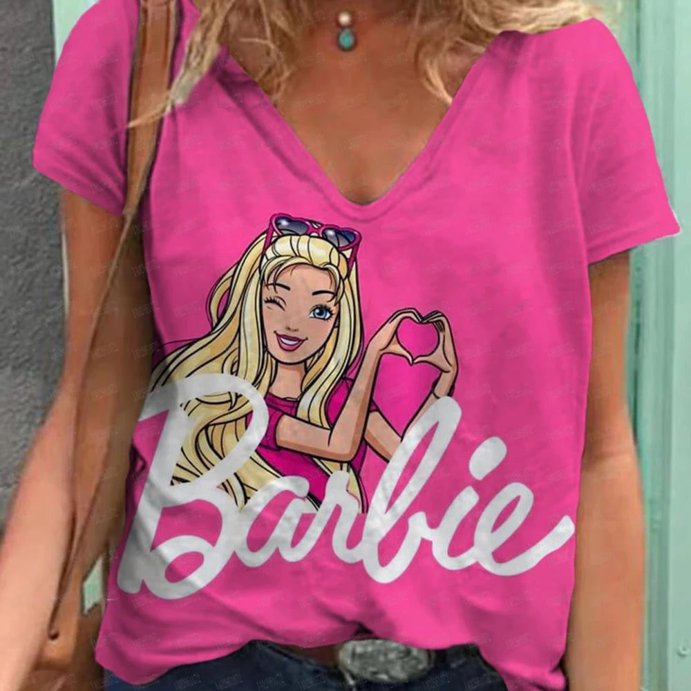 Kawaii 3D Princess V-Neck T-Shirt for Women
