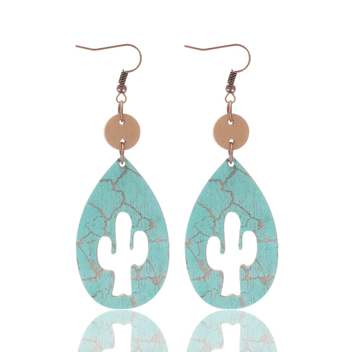 Western Cowboy Wooden Earrings with Cactus Design