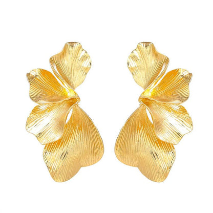 Vintage Geometric Gold Leaf Stud Earrings