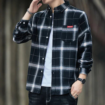 Men's Casual Flannel Plaid Shirt - Red Black