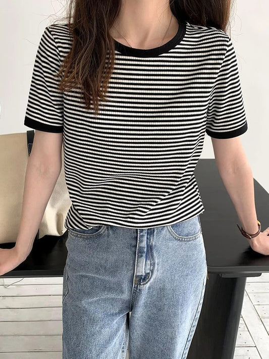 Women's Striped Short Sleeve Summer T-shirt