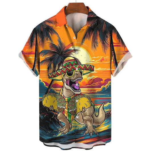 Men's 3D Dinosaur Print Hawaiian Shirts Summer