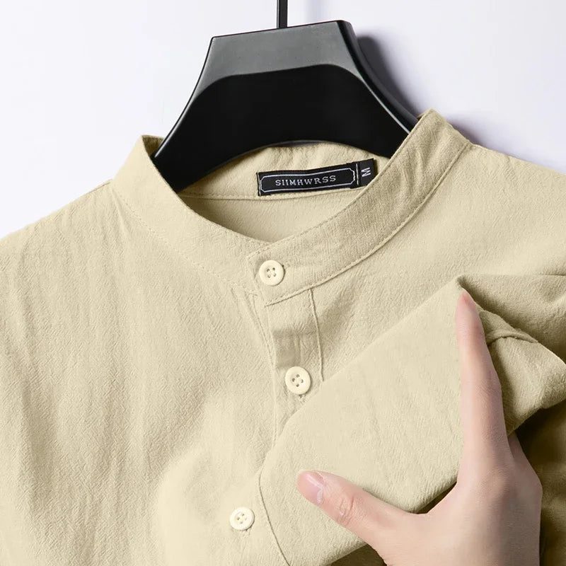 Lightweight Linen Cotton Henley Shirts for Men