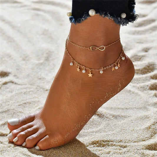 Waterproof Double-Layer Gold Anklets for Women