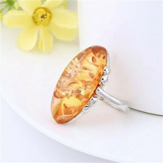 Vintage Amber Stone Oval Rings for Everyone