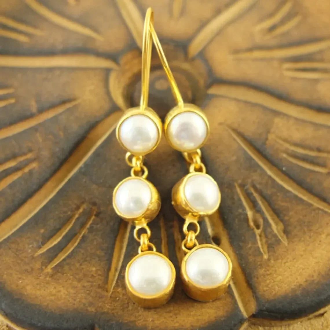 Vintage Gold Ornate Turquoise Earrings for Women