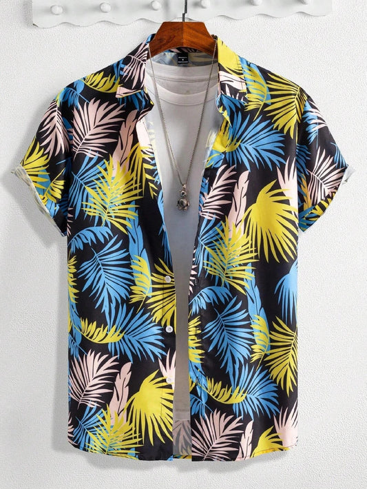 Hawaiian Floral Print Short Sleeve Button-Down Shirt
