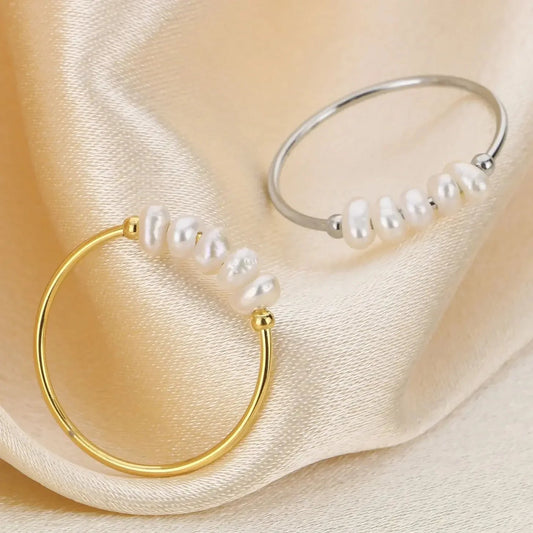 Waterproof Gold Stainless Steel Pearl Ring