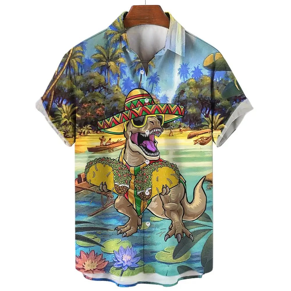Men's 3D Dinosaur Print Hawaiian Shirts Summer