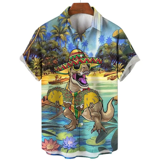 Men's 3D Dinosaur Print Hawaiian Shirts Summer