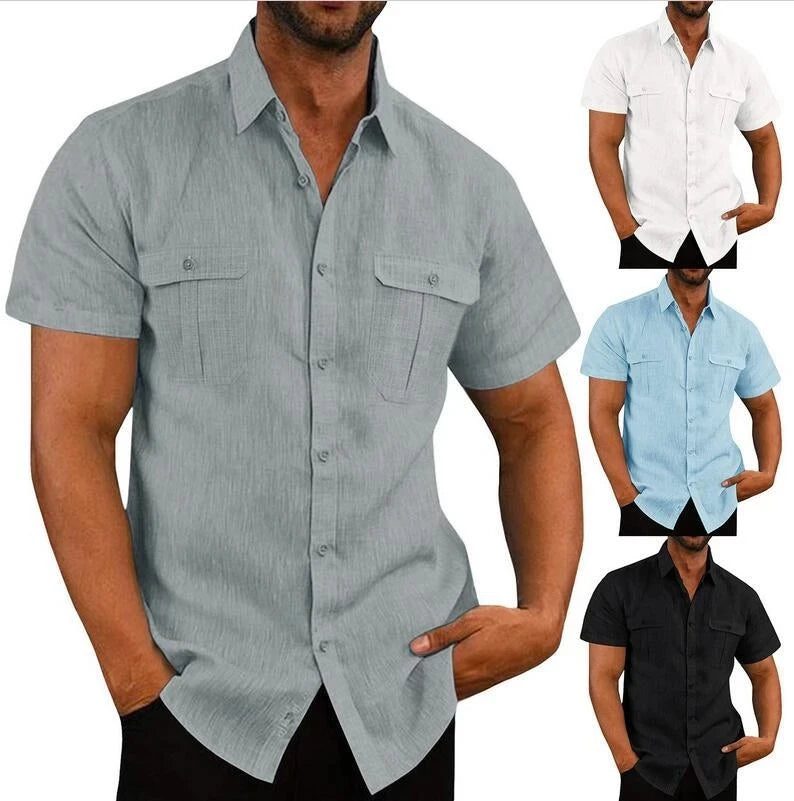 Men's Casual Linen Short Sleeve Pocket T-Shirt