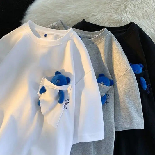 Men's Casual Pocket Teddy Bear T-Shirt
