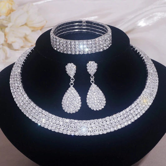 Luxury Silver Rhinestone Wedding Jewelry Set