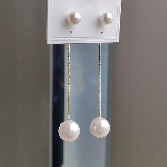 Korean Pearl Drop Earrings with Long Tassels