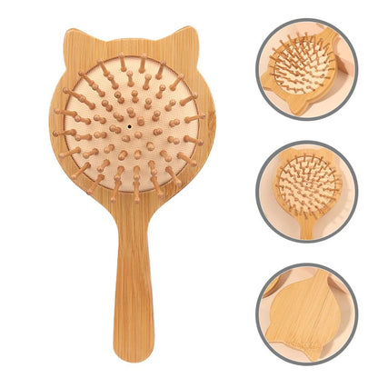 Cat-Shaped Bamboo Travel Hair Detangling Brush