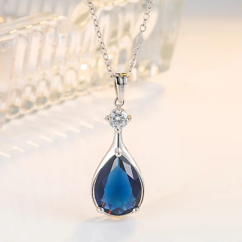 925 Sterling Silver Blue Sapphire Pendant Necklace