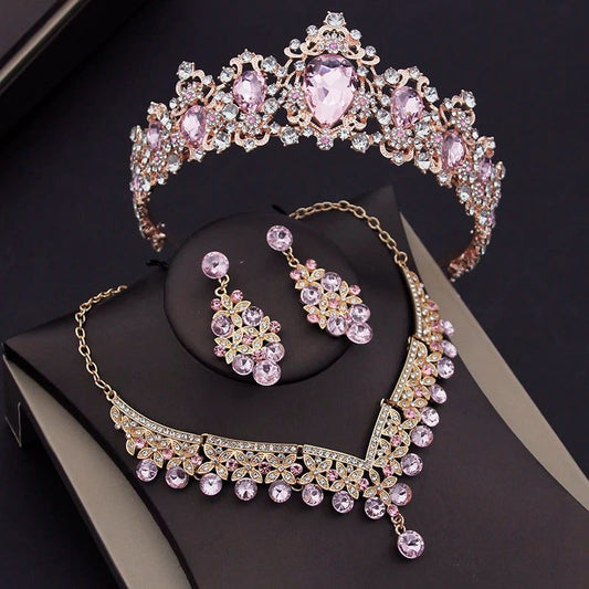 Luxury Pink Crystal Bridal Jewelry Sets