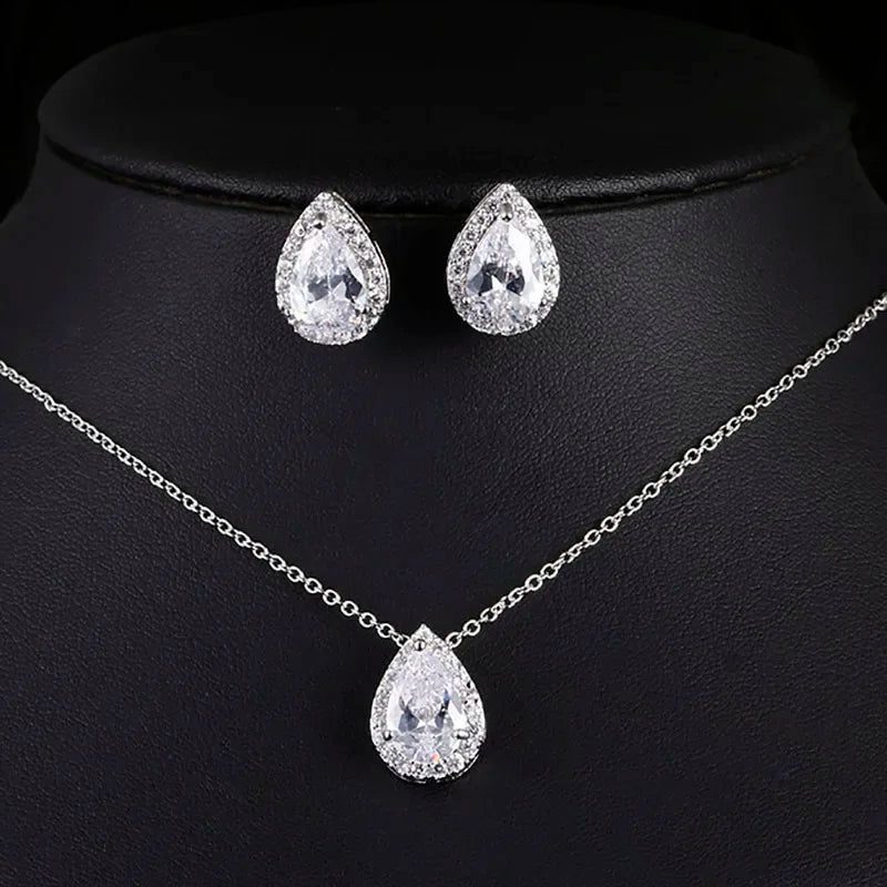 Elegant Bridal Jewelry Set: Water Drop Earrings