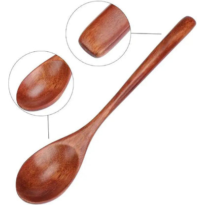 Elegant Wooden Soup Spoons Long Handle Set