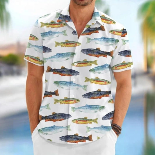 Trendy 3D Fish Print Hawaiian Shirts Men