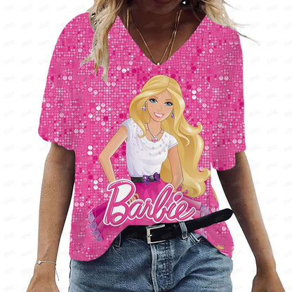 Pink V-Neck Casual T-Shirt for Women