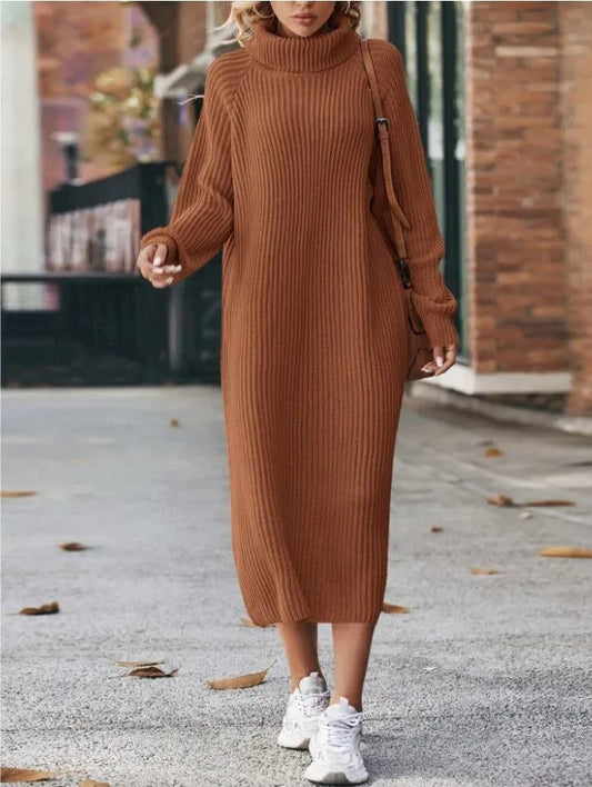 Women Loose High Collar Long Sweater Dress