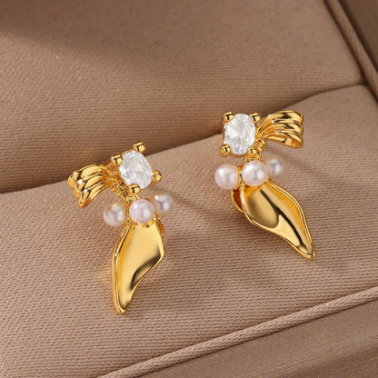 Waterproof Gold Starfish Heart Claw Earrings
