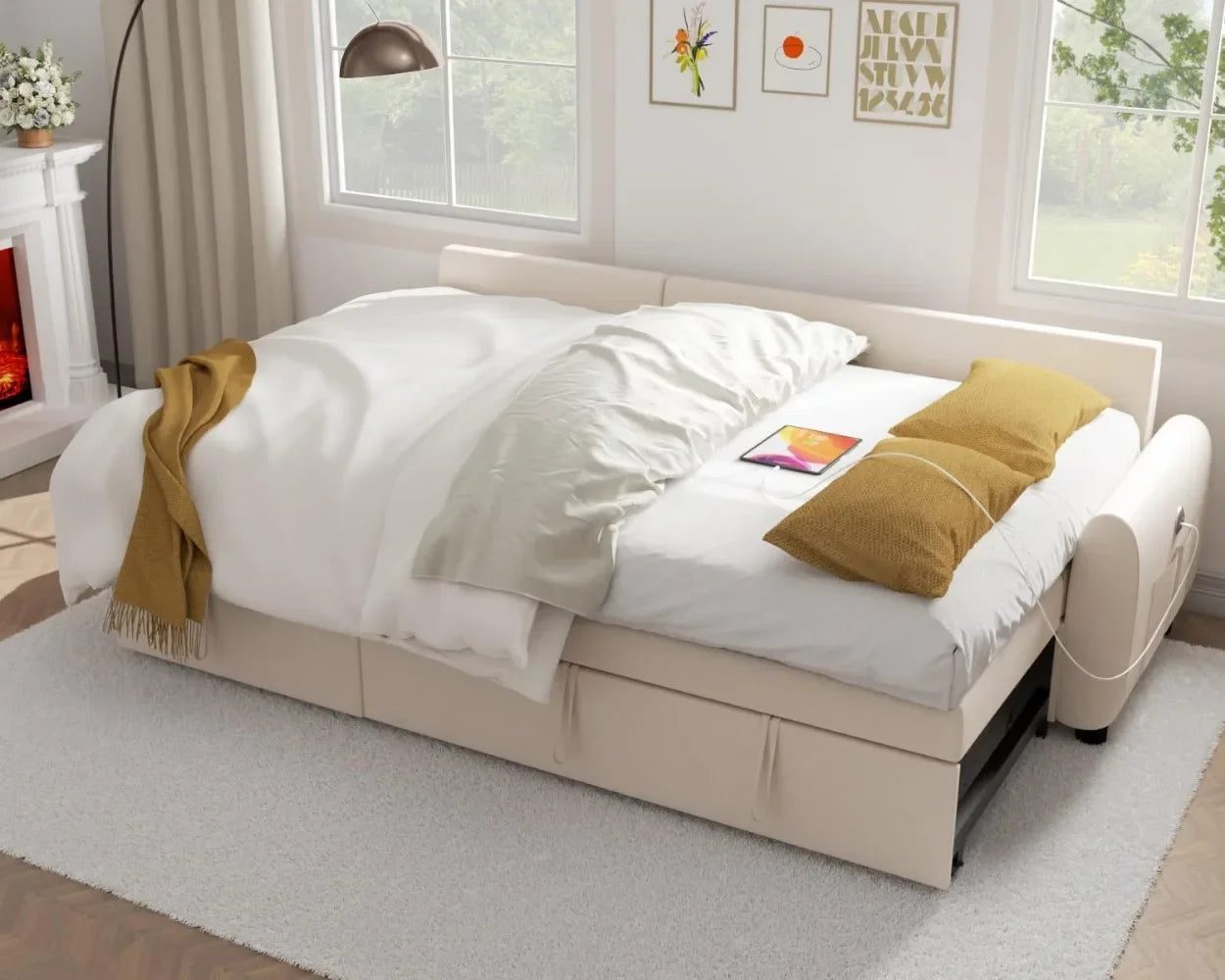 87” Sleeper Sectional Sofa with Storage