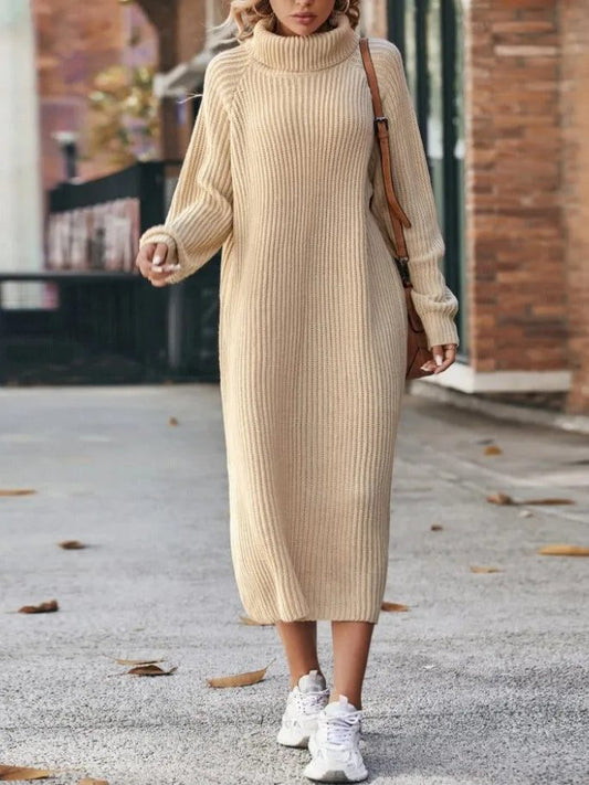 Women Loose High Collar Long Sweater Dress
