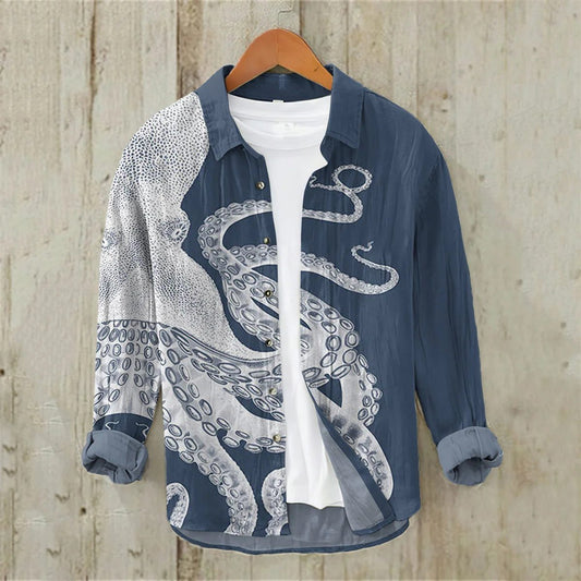 Men's Vintage Japanese Fish Linen Shirt