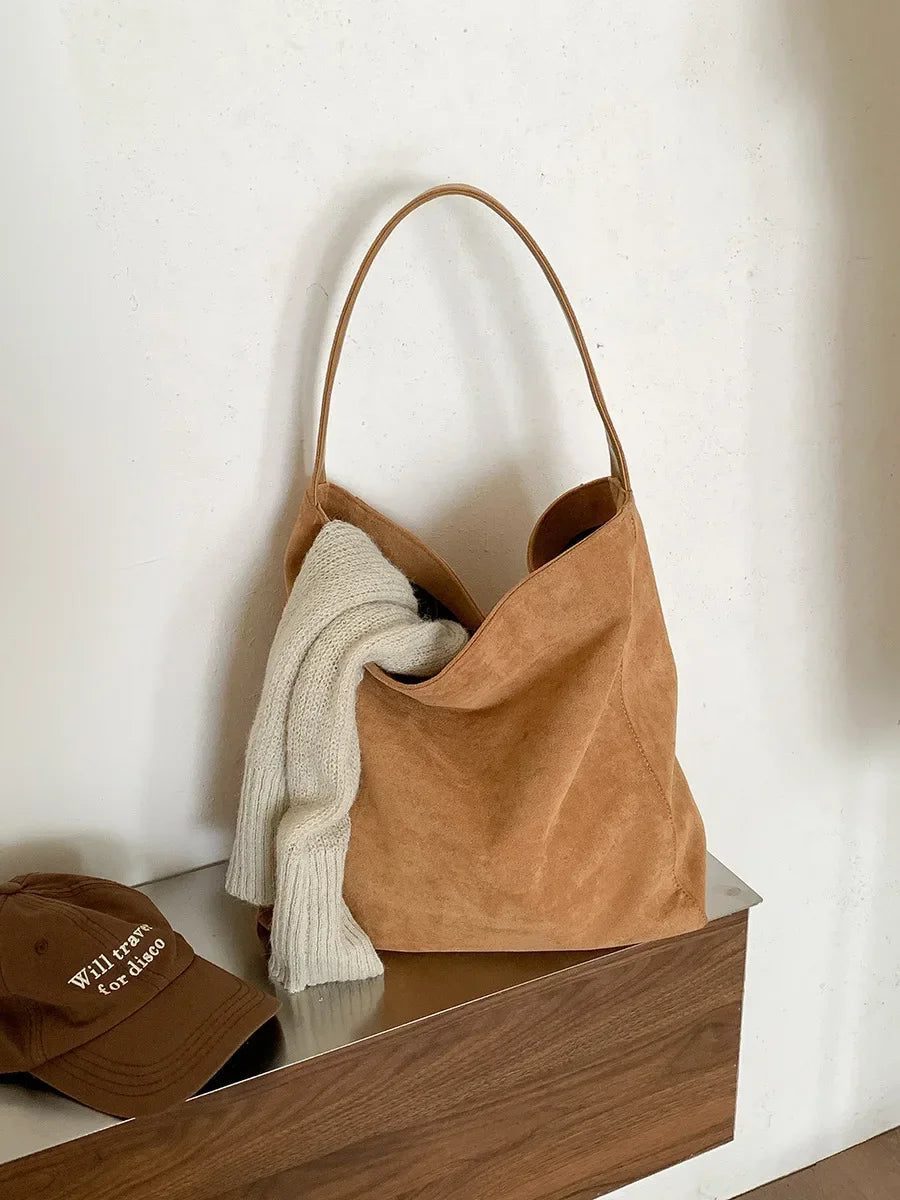Elegant Khaki Suede Tote Bag for Women