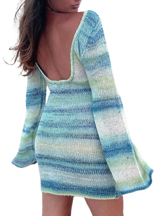 Elegant Women’s Autumn Knitted Striped Dress