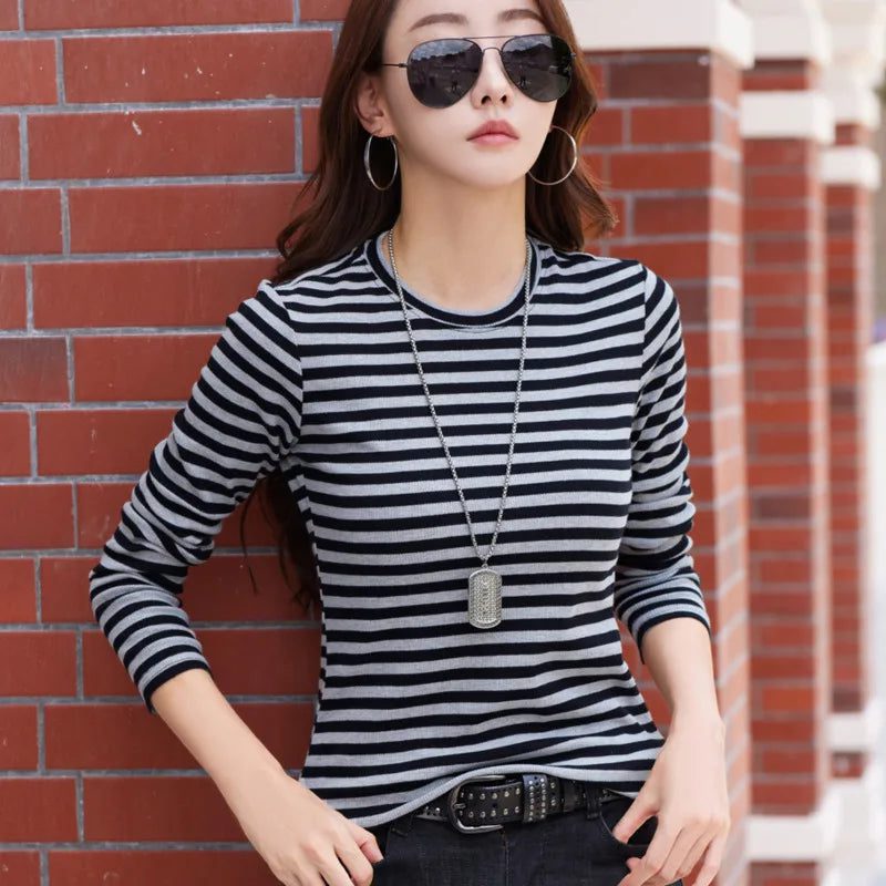 Elegant Striped Long Sleeve T-Shirt for Women