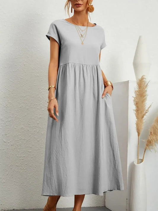 Casual Cotton Midi Dress with Pockets for Women
