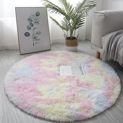 Fluffy White Round Plush Rug for Living Room