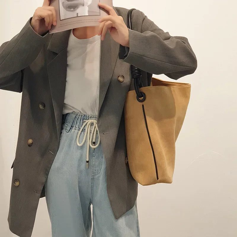 2024 Retro Suede Bucket Bag for Women
