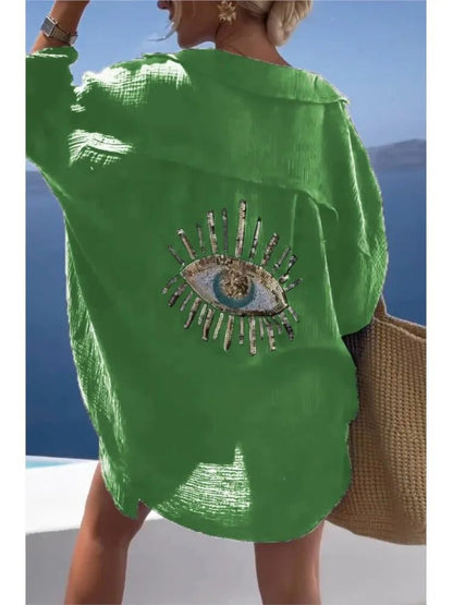2024 Casual Sequin Eye Dress Shirts for Women