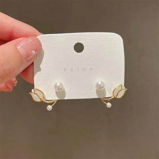 Elegant Double Imitation Pearl Stud Earrings