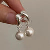 2023 Cute Silver Pearl Hoop Earrings