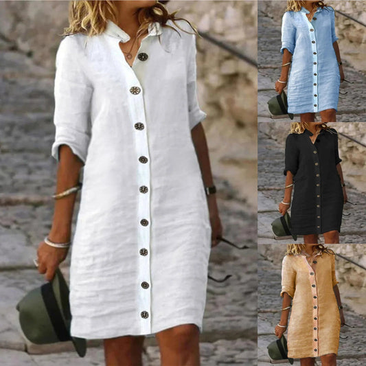 Stylish Cotton Linen Mini Dress for Women